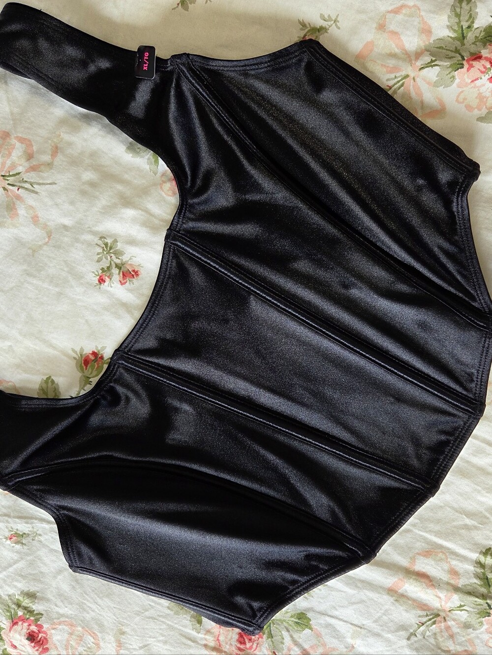 NWT La Senza Black Shiny "Mirror" Bustier Corset Top Boned Sz XL